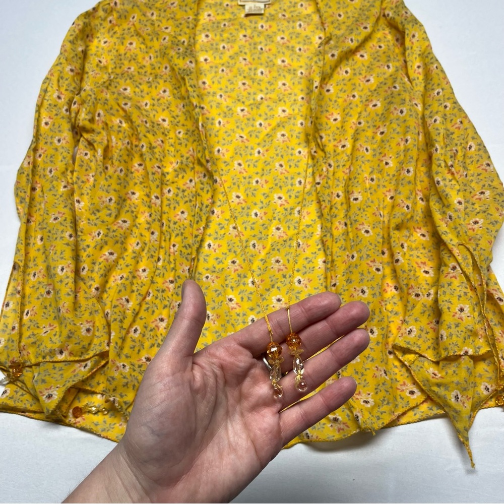 Vintage APRIL CORNELL Yellow Floral Dress Cottage Core farm house set - Picture 12 of 14